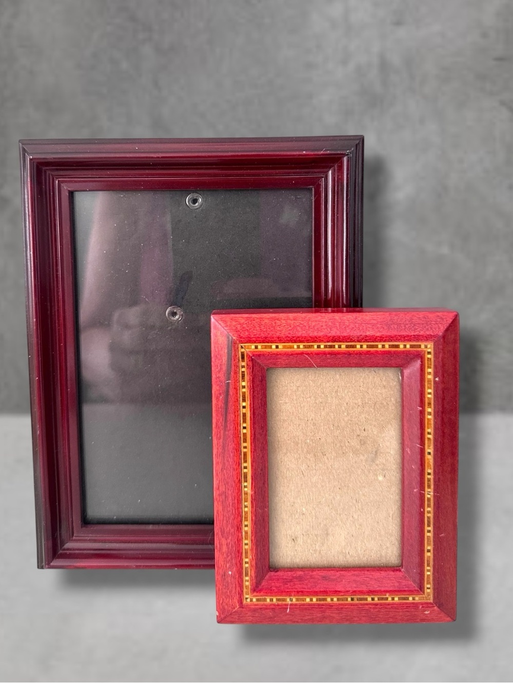 2 VINTAGE WOOD MARQUETRY PHOTO PICTURE FRAME 2.5 X 3.5 4x6 THAILAND